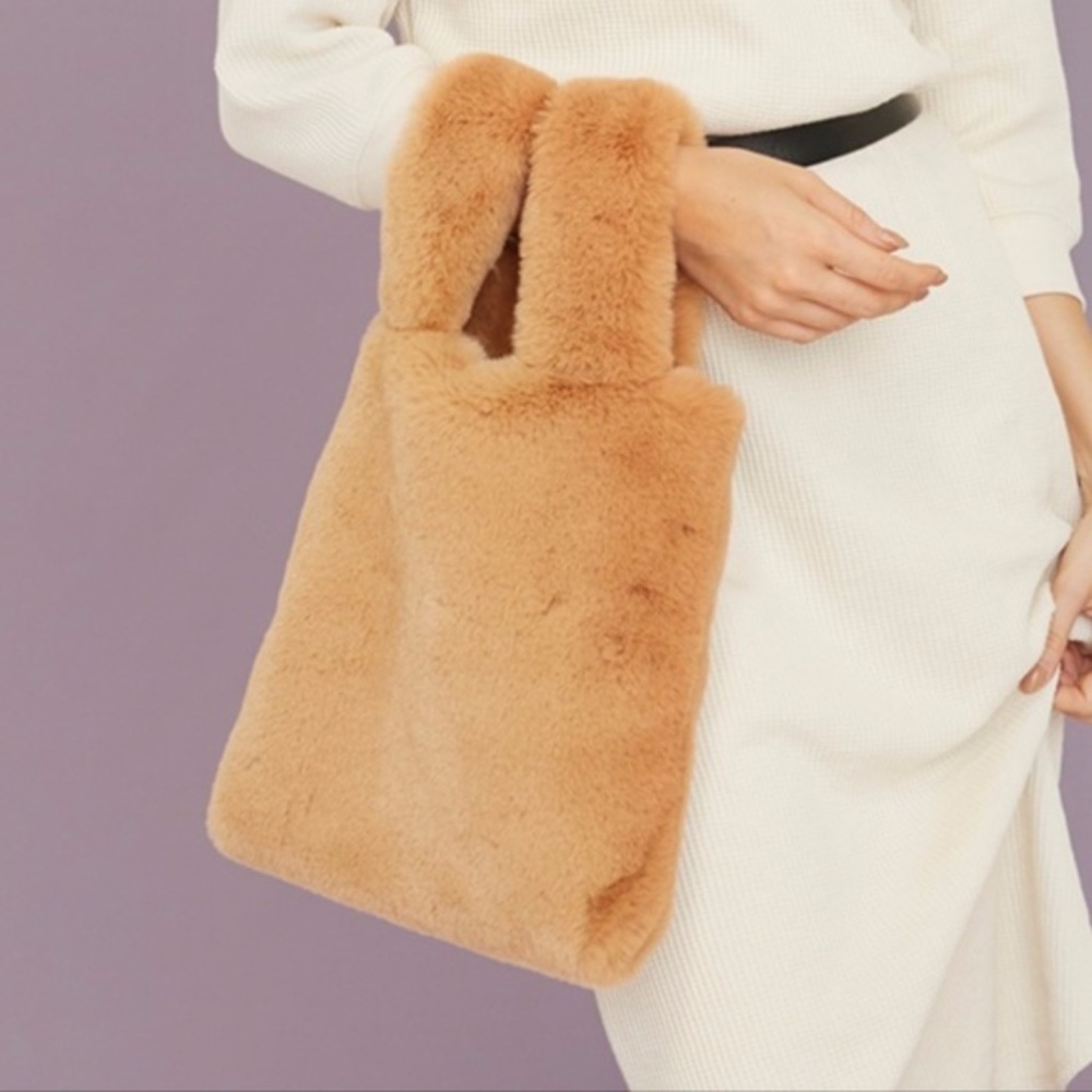 NEW Unhide Faux Fur Tote Bag Tan
